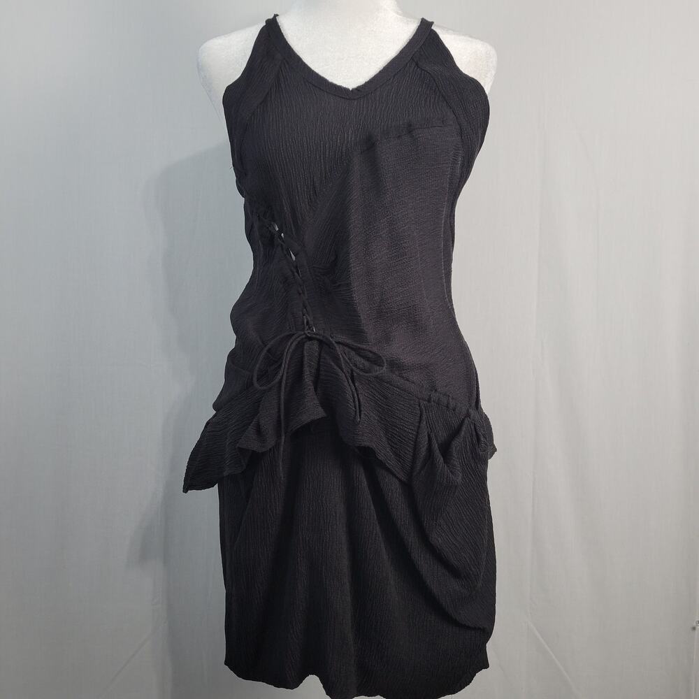 IRO Silk Sleeveless Ruffled Ruched Mini Dress size S Black Goth Artsy Futuristic